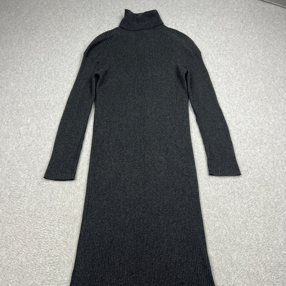 Everlane Sweater Dress‎ Womens Medium Charcoal Gray Ribbed Turtleneck Wool Knit